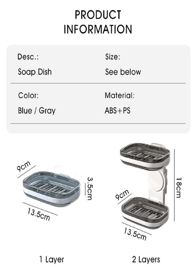 Tyzag Soap Holder for Bathroom, Soap Dish Holder, Soap Stand for Bathroom, Wall Mounted stickable self Adhesive Soap Case for Bathroom (White & Blue, Single Dish) - Image 2